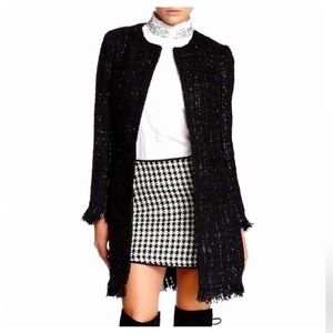 Vertigo Paris Black Wool Blend Boucle Long Coat